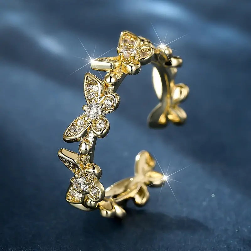 Sparkle Golden Butterfly Ring