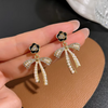 Bowknot Tassel Studded Drop Earrings