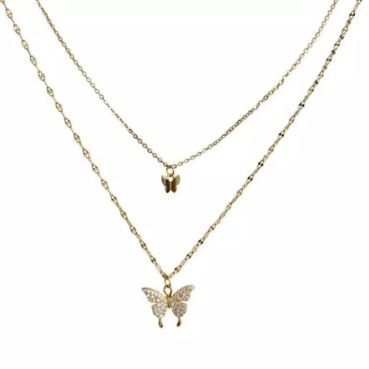 Shiny Butterfly Double Layer Pendant