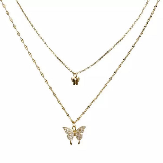 Shiny Butterfly Double Layer Pendant