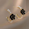 Black Camellia Pearl Earrings