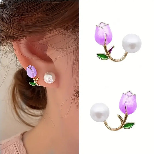 Tulip Flower Stud Earrings | Purple/Pink/Peach