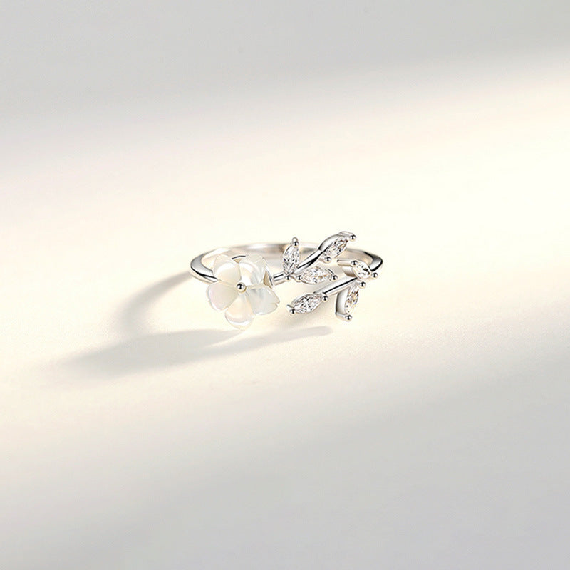 White Flower Leaf Ring