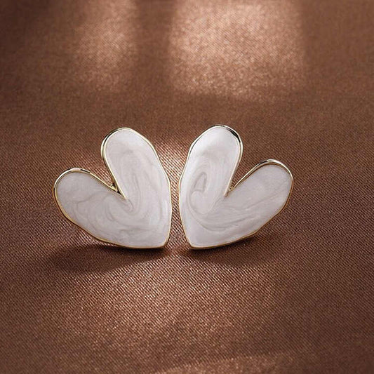 White Big Heart Earrings