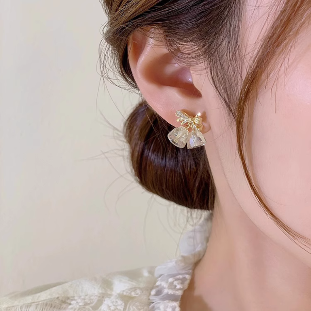 Bell Ribbon Crystal Korean Earrings