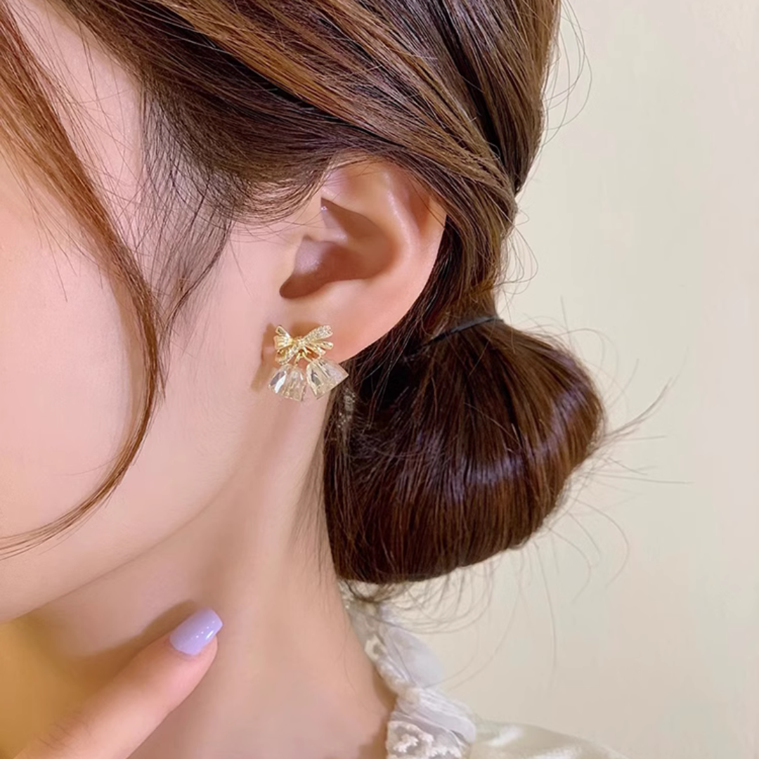 Bell Ribbon Crystal Korean Earrings