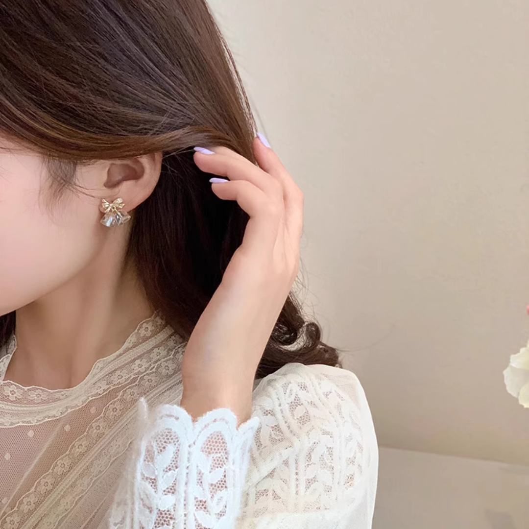 Bell Ribbon Crystal Korean Earrings