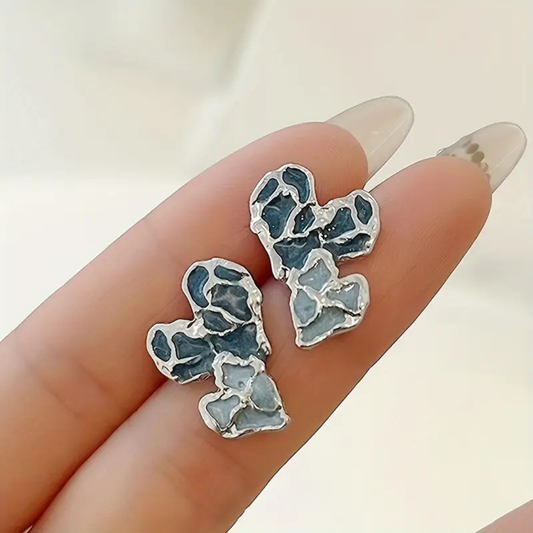 Double Blue heart studs earrings