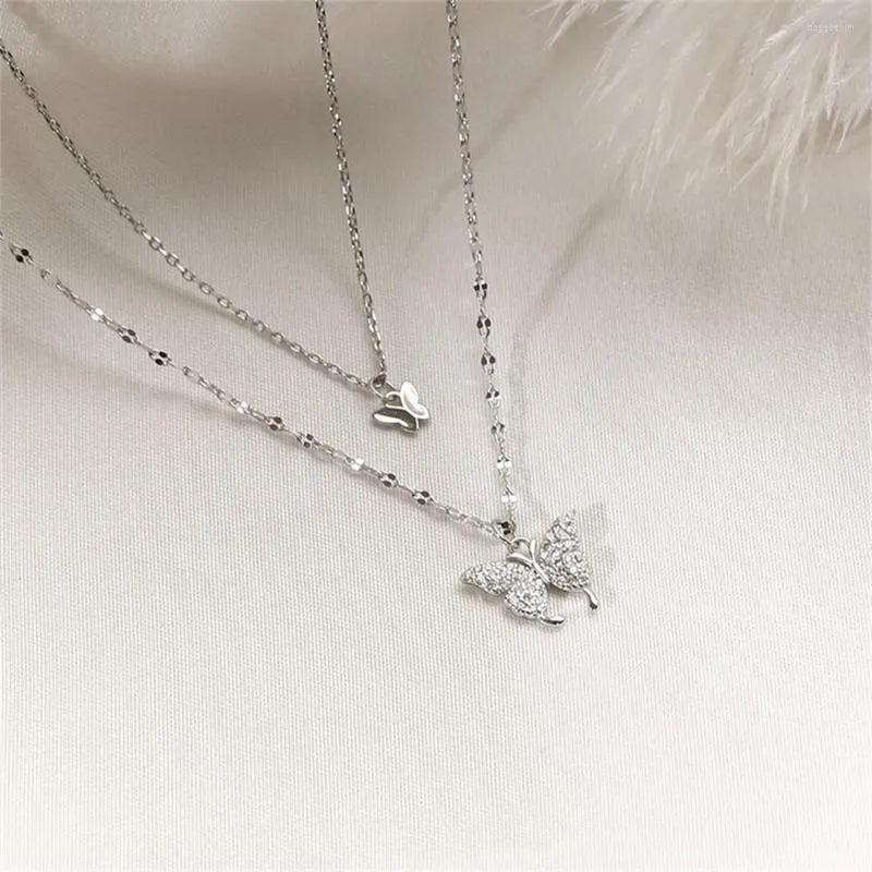 Elegant Silver Color Shiny Butterfly Necklaces