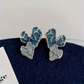 Double Blue heart studs earrings