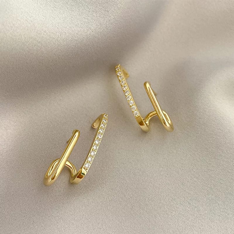 Gold-Plated Stone-Studded Ear Cuffs