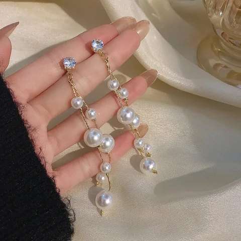 Long Pearl Drop Earrings