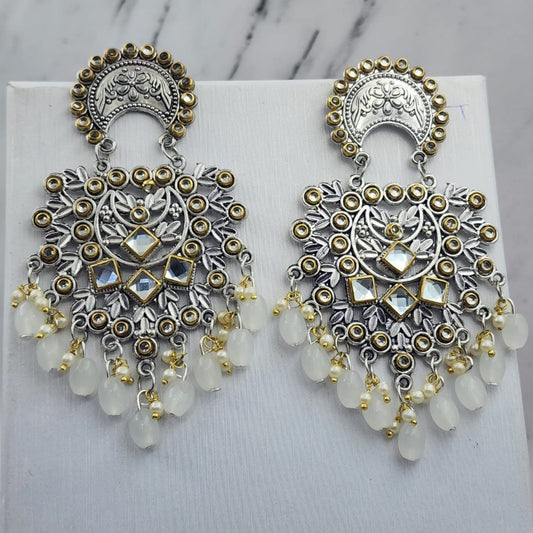 Silver oxidised Pearl Moti jhumki Earrings