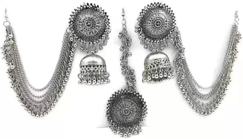 Bahubali Jhumka with Chain and Maang Tikka