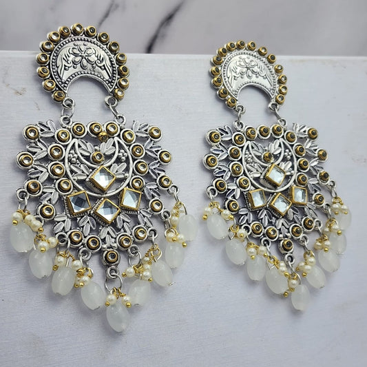 Silver oxidised Pearl Moti jhumki Earrings