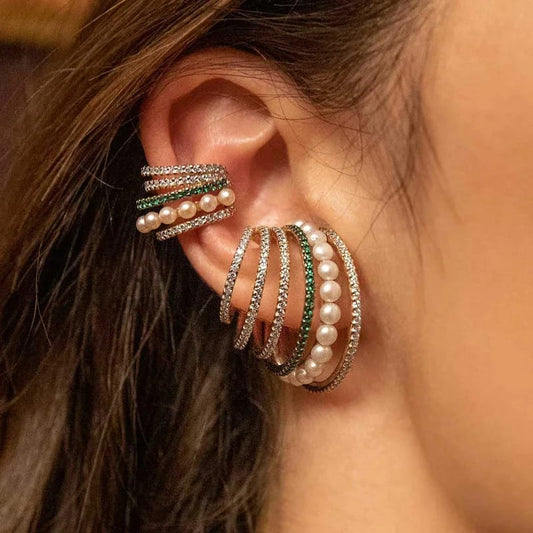 Six Layer Stacked Ear cuffs Pearl earings