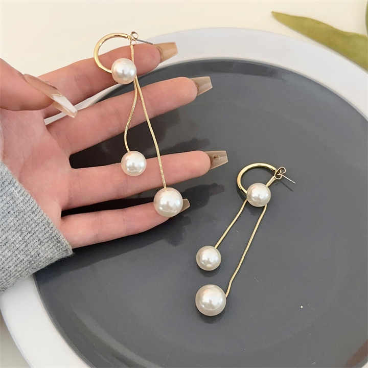 Gold Plated Pearl Long Drops Earrings