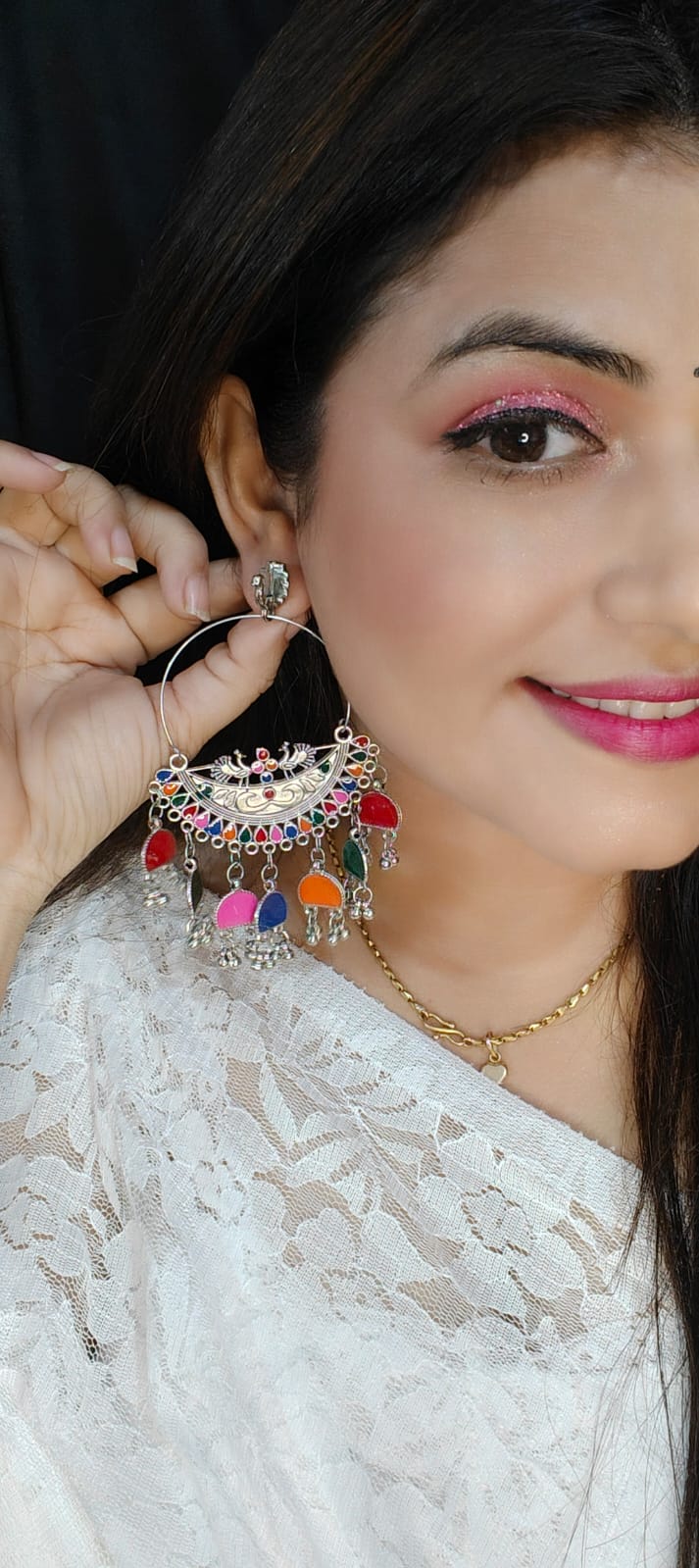 Silver Chandbali with ghungroo Earrings