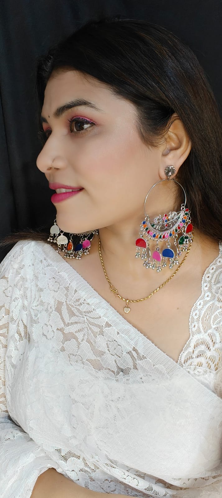 Silver Chandbali with ghungroo Earrings