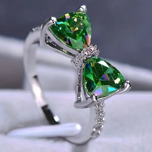 Crystal Green Bow Ring