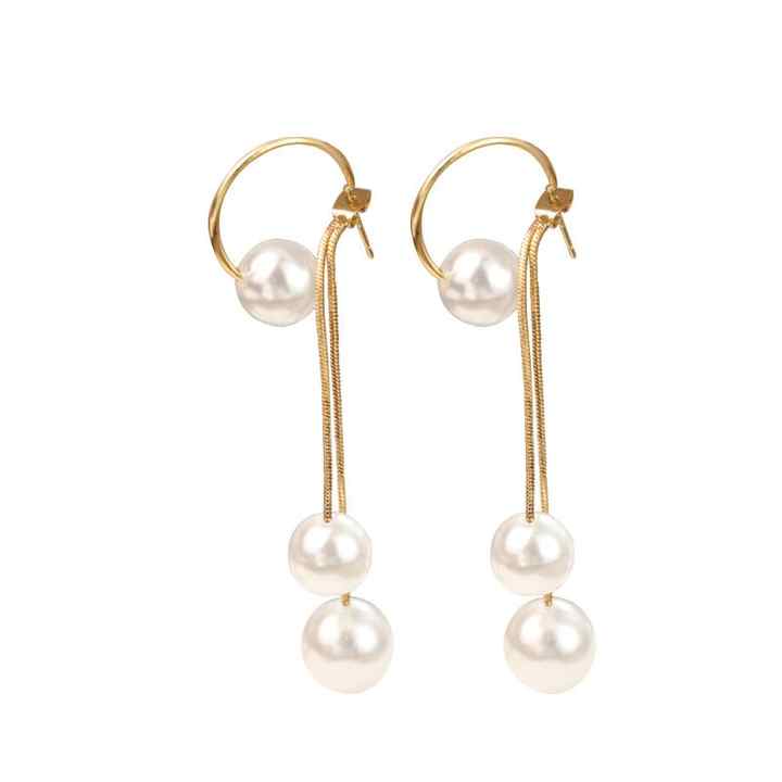 Gold Plated Pearl Long Drops Earrings