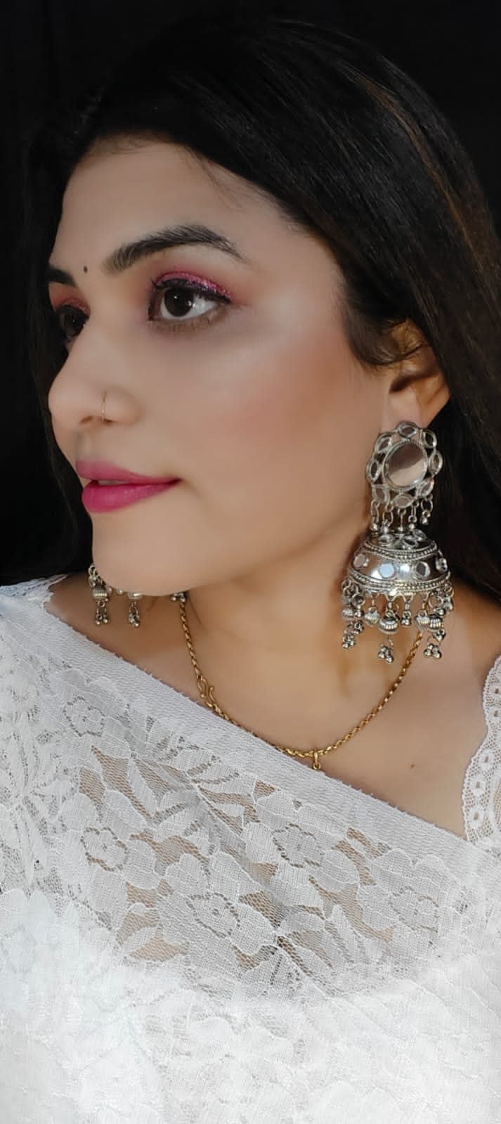 Silver-Plated & mirror Jhumkas Earrings