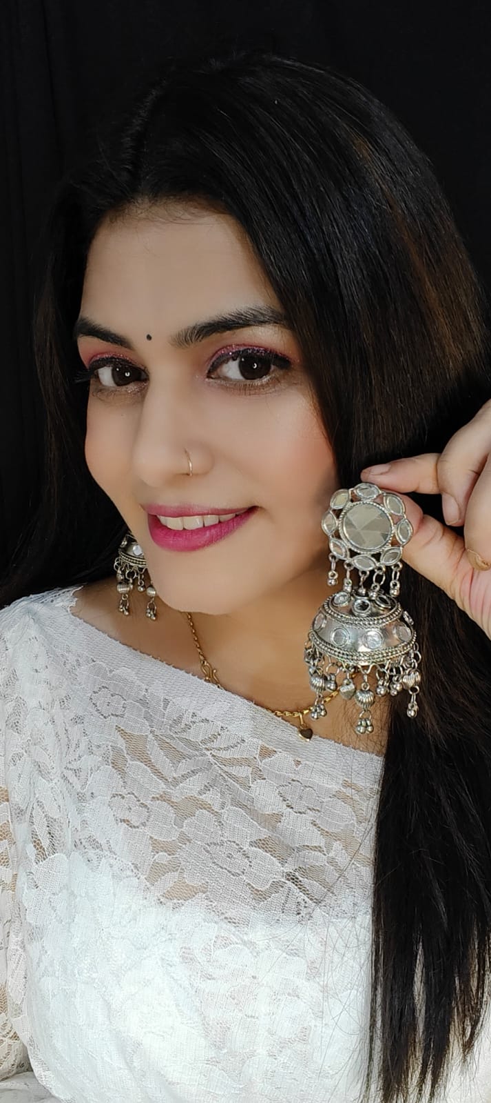 Silver-Plated & mirror Jhumkas Earrings