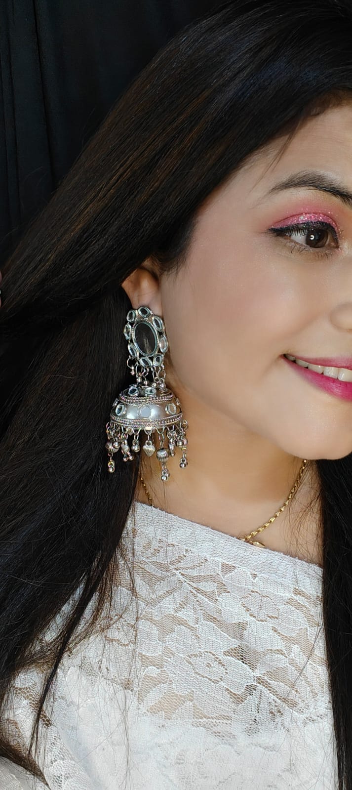 Silver-Plated & mirror Jhumkas Earrings