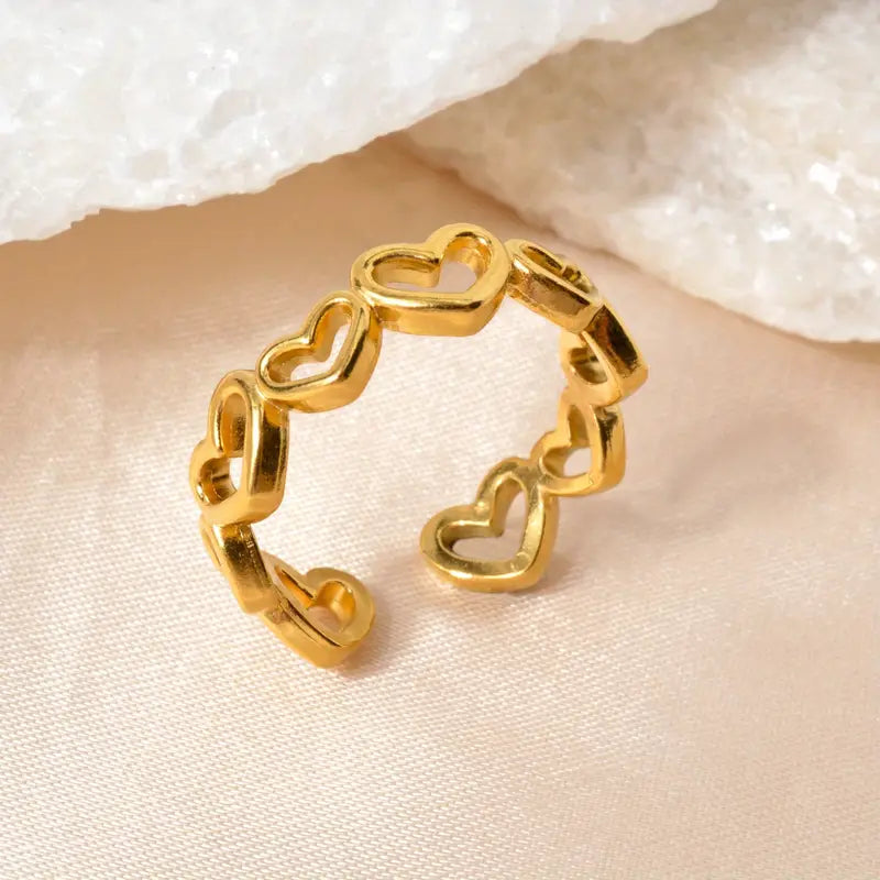 Golden Open Heart Charm Ring