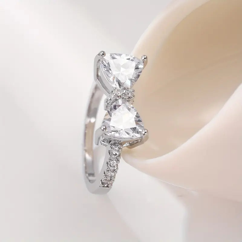Brilliant Bow White Stone Ring