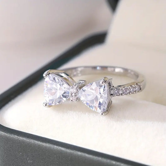 Brilliant Bow White Stone Ring