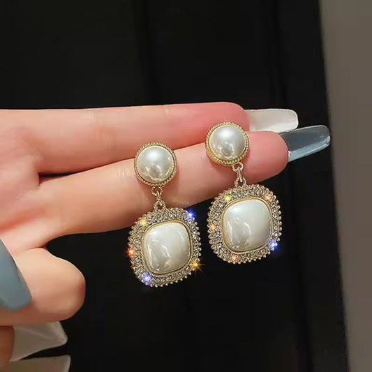 White Square Pearl Earrings