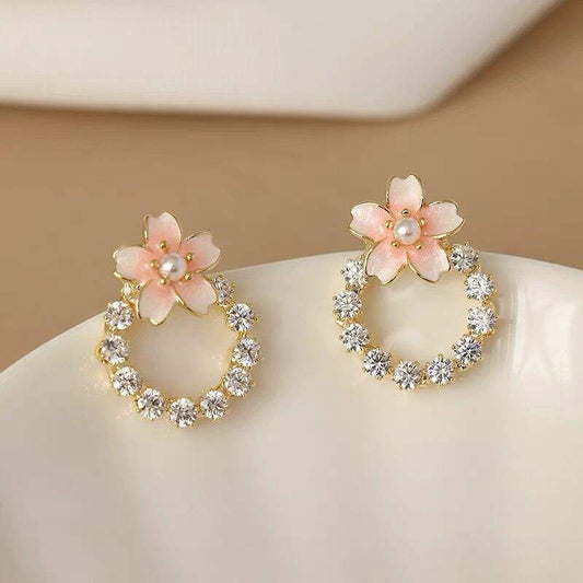 Pink Cherry Crystal Hoop Earrings