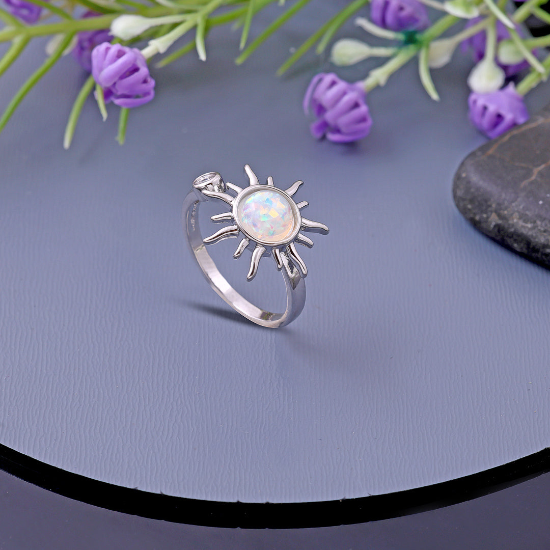 Sun and Moon White Opal  Silver Ring