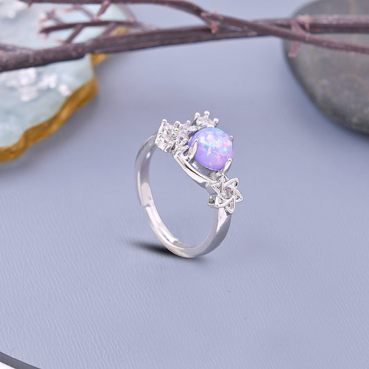 White Fire Opal Round Stone Rings