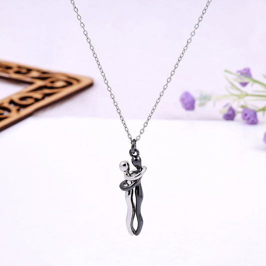 silver black hug necklace