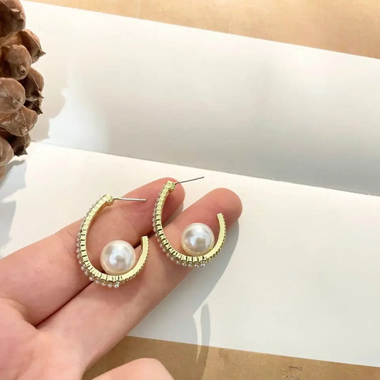 Pearl and Crystal Round Hoop Earrings