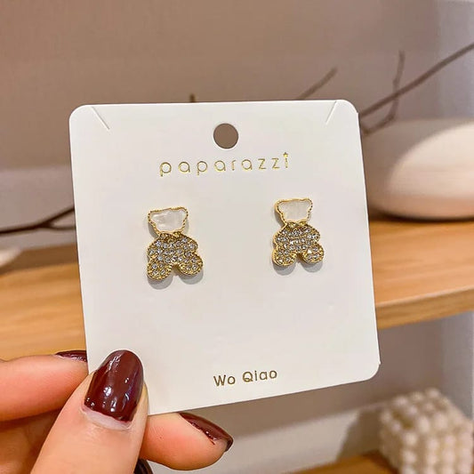 Bear Stud Earrings Faux Pearl