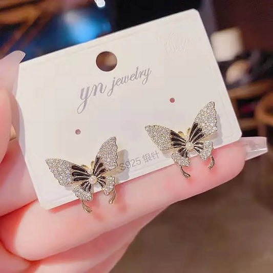 White Butterfly Rhinestone Zircon Earrings