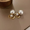 metal arc-shaped large pearl earrings