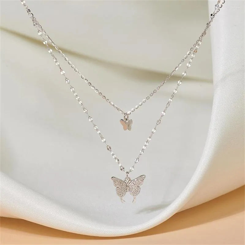 Elegant Silver Color Shiny Butterfly Necklaces